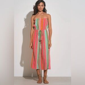 Elan Caro Print Neon Jumper Romper Orange Pink Sz Large Tie Waist $90